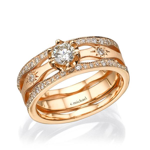 Wedding - Diamonds rose ring, Rose gold Ring, 14K ring, Promise Ring, Engagement Ring, Anniversary Ring, Statement Ring, Engagement Band, wedding ring