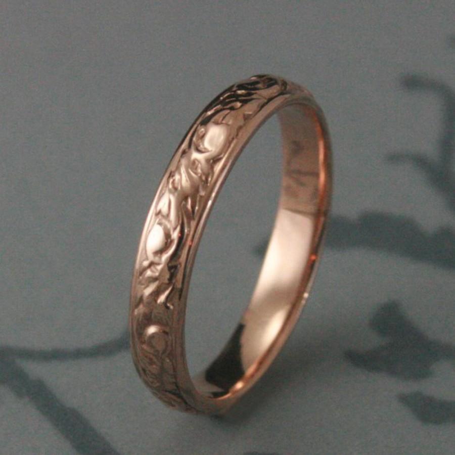 زفاف - Rose Gold Wedding Ring--Going Baroque Band--14K Red Gold Ring--Swirl Design Band-Leaf Ring-Women's Wedding Band-Vine Band-Men's Wedding Ring