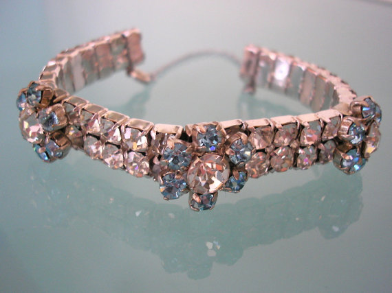 Mariage - Aqua Bracelet, Aqua Rhinestone, Great Gatsby, Art Deco, Bridal Cuff, Wedding Bracelet, Turquoise Blue, Vintage Bridal, Rhinestone