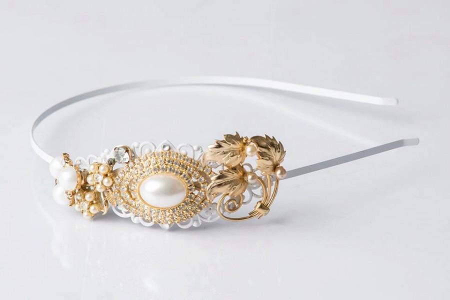 Свадьба - Chic Headband - Vintage Jewelry Collection Tiara - Gold Headband - Bridal Headband - Pearl Headband - Bridal Tiara - Antique - Greek Goddess