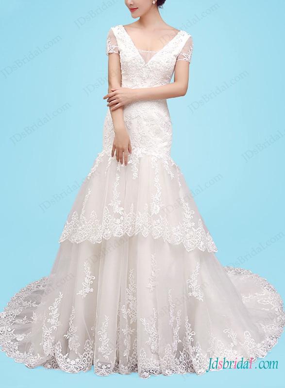 Hochzeit - H1466 feminine v neckline lace mermaid wedding dress