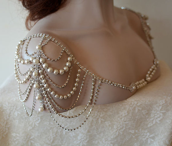 Hochzeit - Wedding Dress Shoulder, Wedding Dress Accessory, Bridal Epaulettes, Rhinestone and Pearl Shoulder, Wedding Accessory, Bridal Accessory