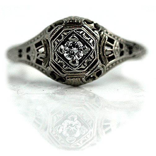 Wedding - Art Deco Engagement Ring Antique Diamond Ring 18 Kt Gold Engagement Ring 1920s Ring Vintage Estate Ring Filigree Ring Size 6