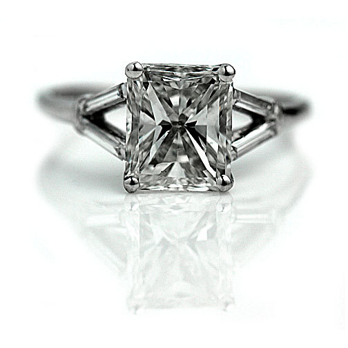 Wedding - Radiant Cut Diamond Engagement Ring 2.60ctw Radiant Cut Diamond Ring GIA Diamond Engagement Ring Vintage 18K White Gold Engagement Ring