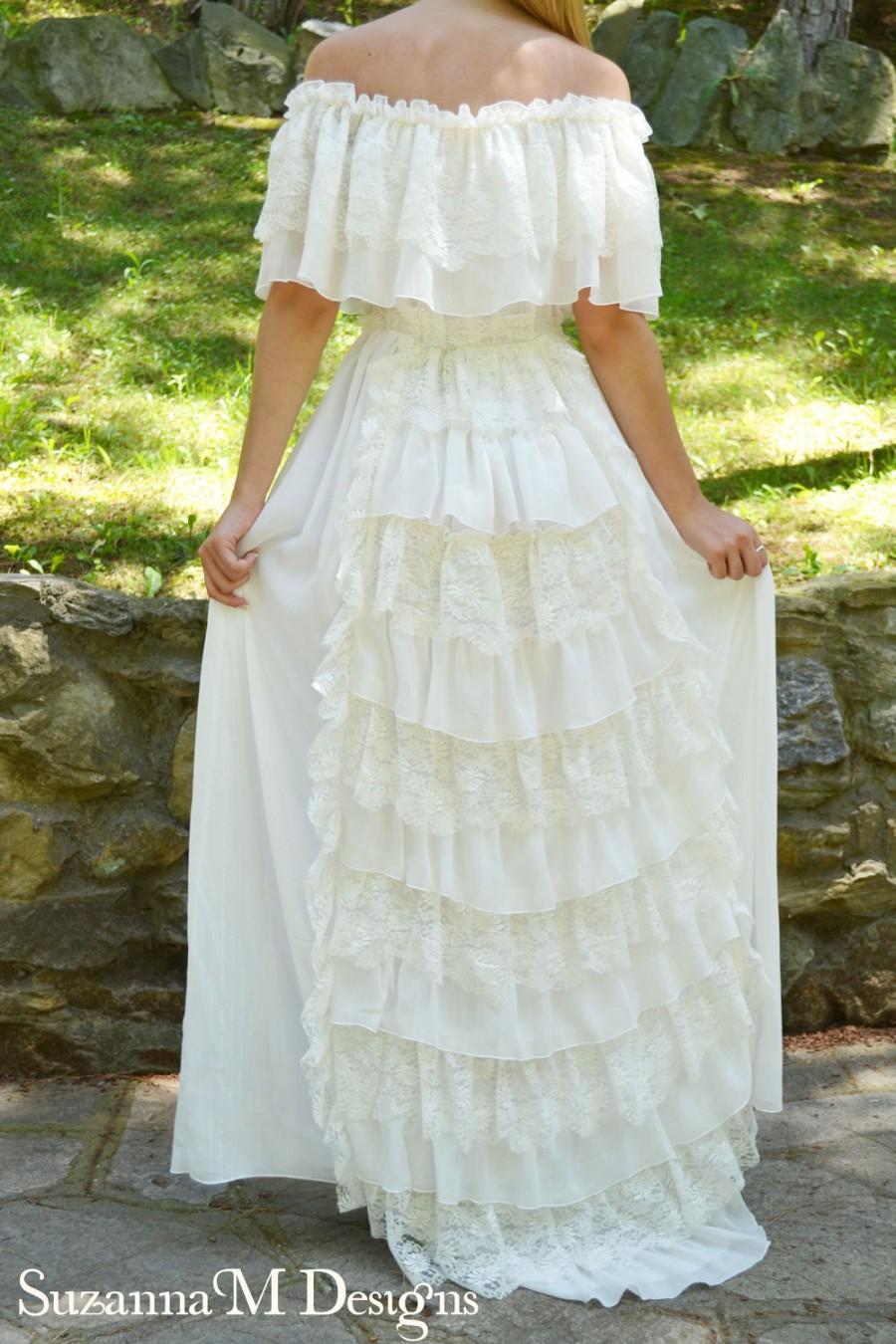 زفاف - Wedding Clothing Bridal Gowns & Separates  Lace Ivory Wedding Dress Vintage Bohemian Gown Long Boho Wedding Gown Handmade by SuzannaMDesigns