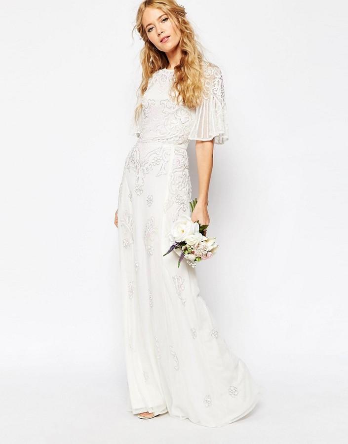 Hochzeit - ASOS BRIDAL Iridescent Flutter Sleeve Maxi Dress