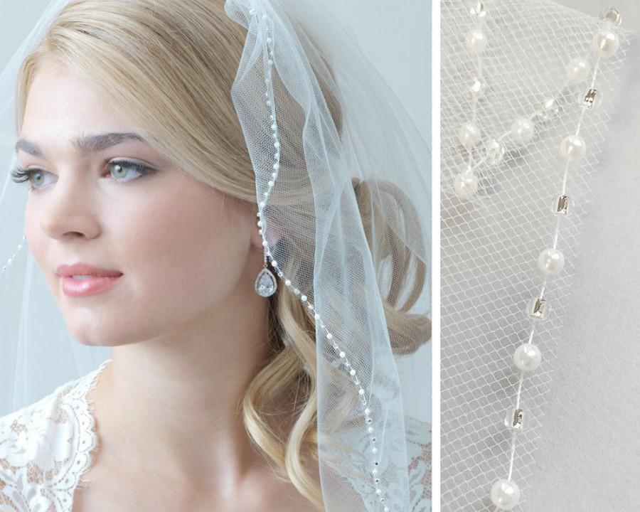 Свадьба - Pearl Bridal Veil, Beaded Wedding Veil, 1 Layer Veil, Ivory Veil...