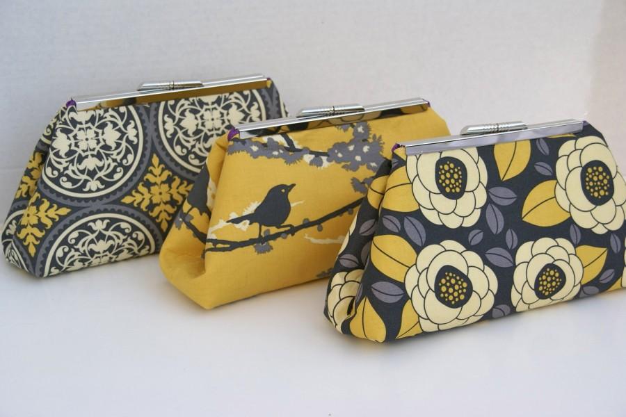زفاف - Custom Bridesmaids Gift Clutch in Yellow and Gray Wedding Party Handbag Clutch- Design your Own