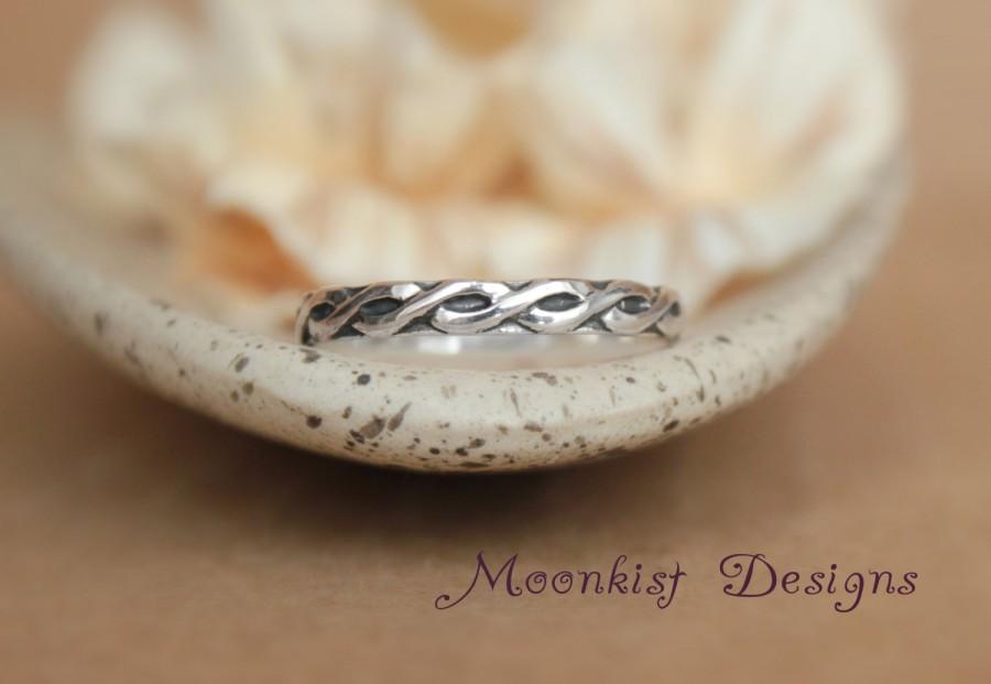 Hochzeit - Sterling Silver Celtic Endless Knot Wedding Band - Narrow Celtic Pattern Band - Sterling Silver Braided Ring - Promise Band -Commitment Band