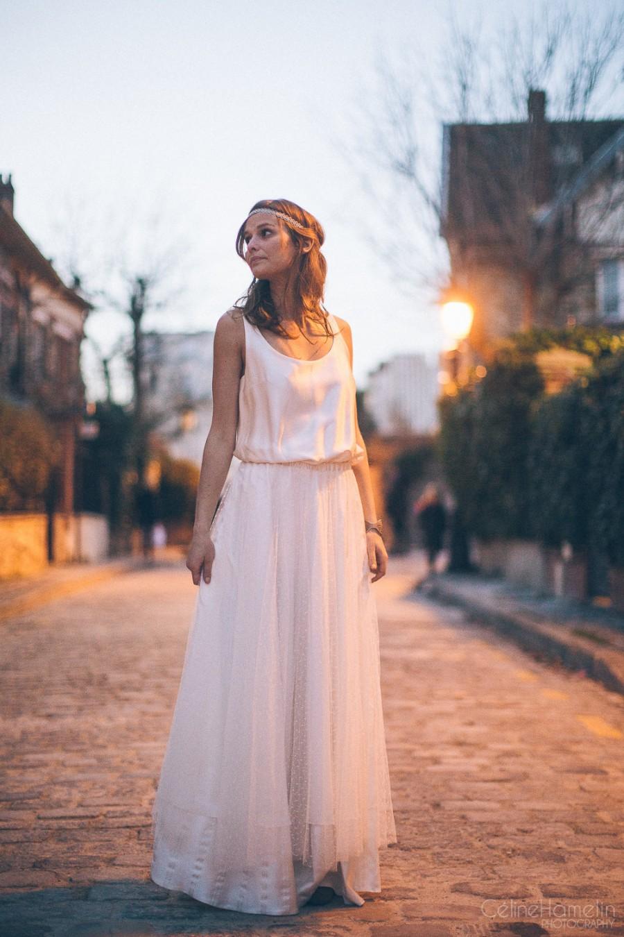 Hochzeit - Nelly -> MADE TO ORDER / Romantic wedding dress in tulle and silk. Boho inspired
