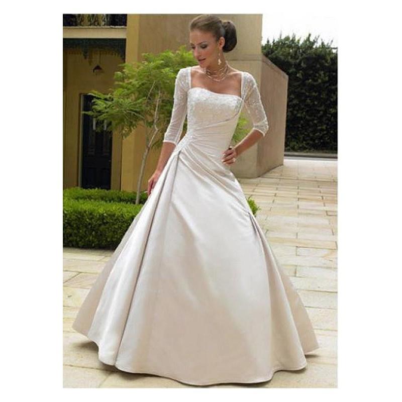 Mariage - Beautiful Exquisite Gorgeous Satin Illusion 3 / 4-length Sleeves Wedding Dress In Great Handwork - overpinks.com