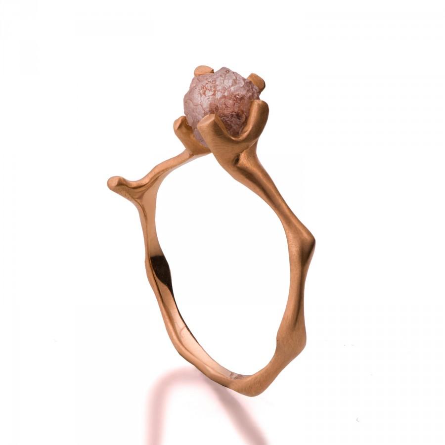زفاف - Twig Engagement Ring - 18K Rose Gold and Rough Diamond engagement ring, Unique Engagement ring,rough diamond ring,raw diamond ring, 4