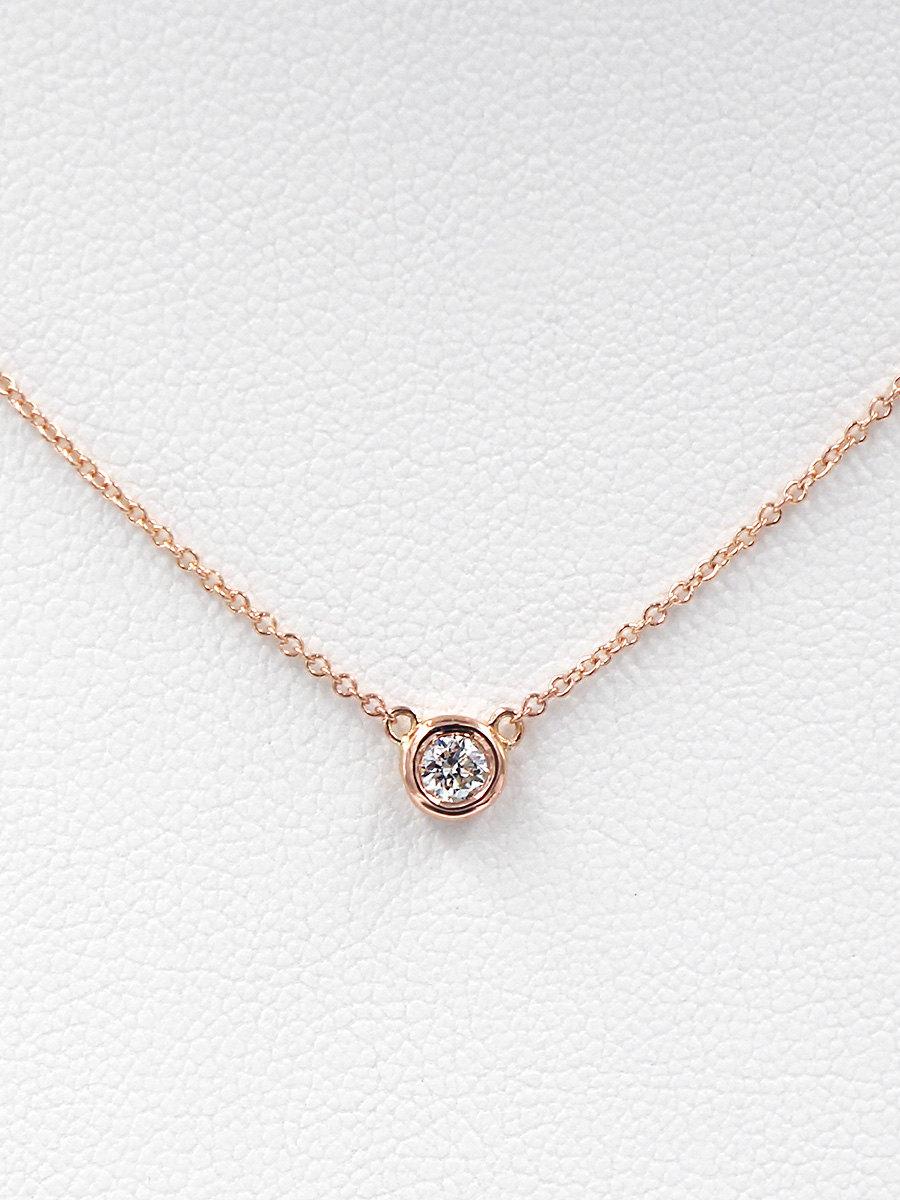Wedding - 0.1 carat Diamond Bezel setting Necklace Solitaire Diamond Necklace Bezel Diamond Necklace with 14K Solid Gold Handmade in USA