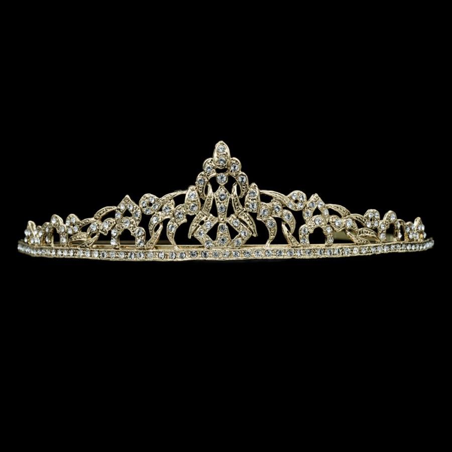 Mariage - Clear Crystals Crown ,Handmade Gold Tiara for Bridal Wedding Rhinestone Hair Jewelry,Women Pageant Crown Birthday Tiara 15005