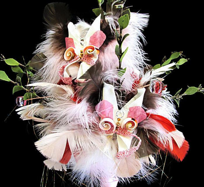 Hochzeit - Gypsy Wedding Butterfly Feather Bouquet and Boutonniere Set, Gypsy Wedding Bouquet, Boho Wedding Arrangement, Whimsical Fairy Tale Wedding