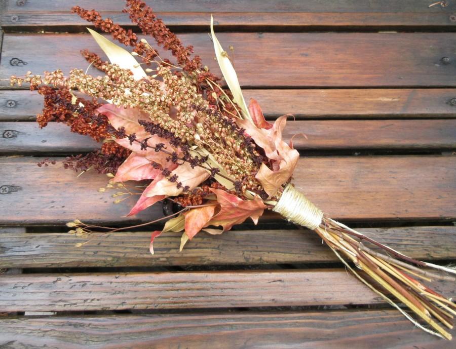 Mariage - Dried Bouquet, Fall Wedding Bouquet, Gift Bouquet - Fall Fields - Dock, Bamboo, Maple & Lapsana