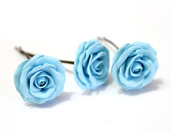 Mariage - Light Blue, Bridal Hair Accessory, Bridal Pink Hair Flower, wedding hair - Set of
