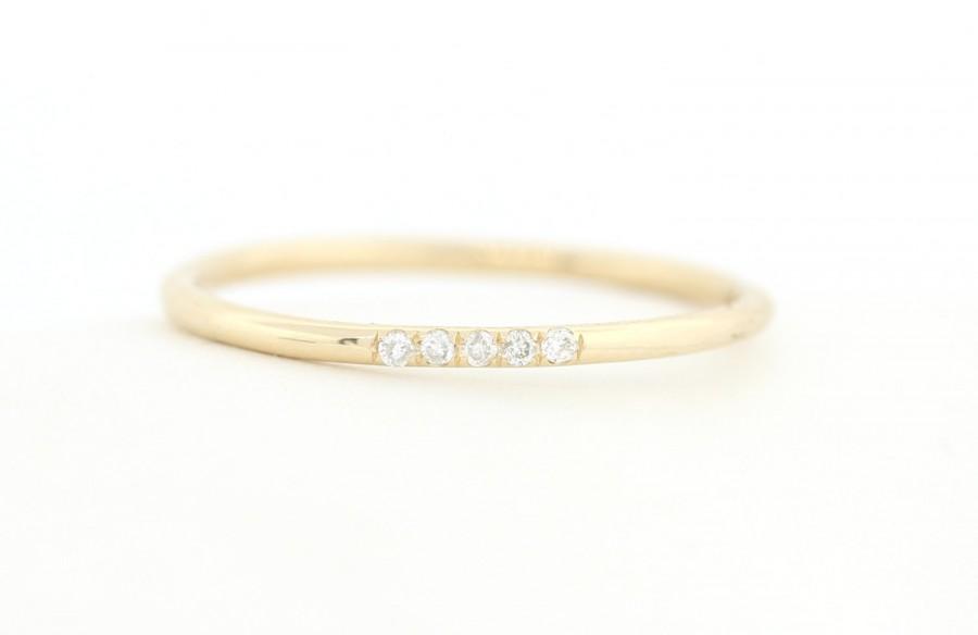 Hochzeit - 14K Yellow Solid Gold Micro Pave Diamond Wedding Band, Diamond Wedding Ring,Micro Pave Band,Diamond Stacking Ring,Half Eternity Diamond Band