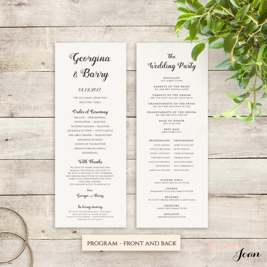 Wedding - Wedding Programs Printable instant download template. Be Mine. Edit, print, trim 