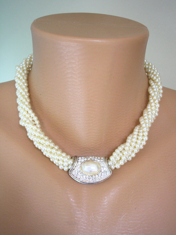 زفاف - Twisted Pearl Choker, Bridal Choker, Vintage Wedding Jewelry, Pearl Bridal Necklace, Statement Bridal Jewelry, Pearl Choker, Pearl Necklace