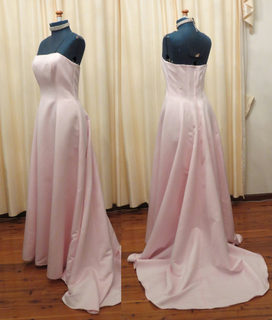زفاف - Vintage Strapless Pink Evening Formal Full Floor Length Maid of Honour Semi Formal Prom Brides Maid Dress With Long Train