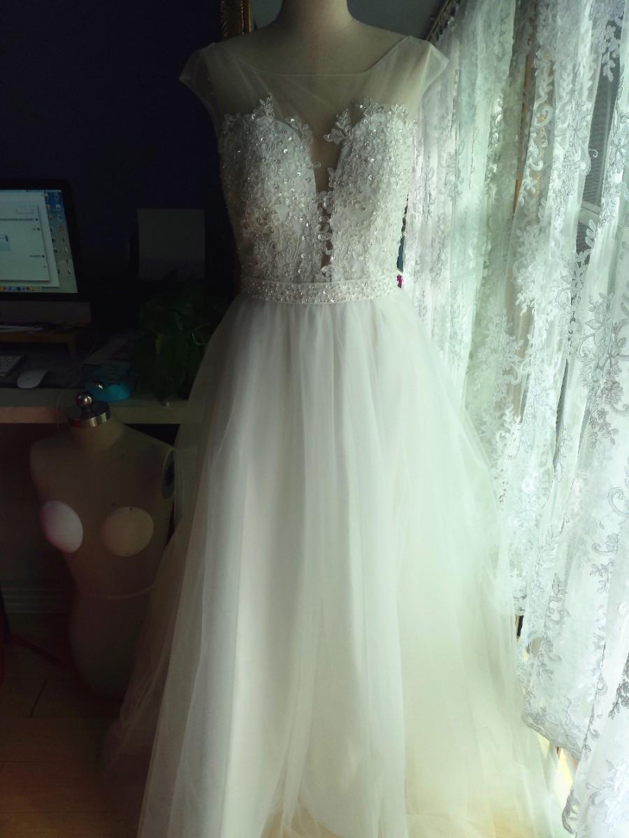 زفاف - Aliexpress.com : Buy Illusion Neck Open Back Floor Length White Tulle Wedding Dress with Beading and Sequins from Reliable dress circus suppliers on Gama Wedding Dress