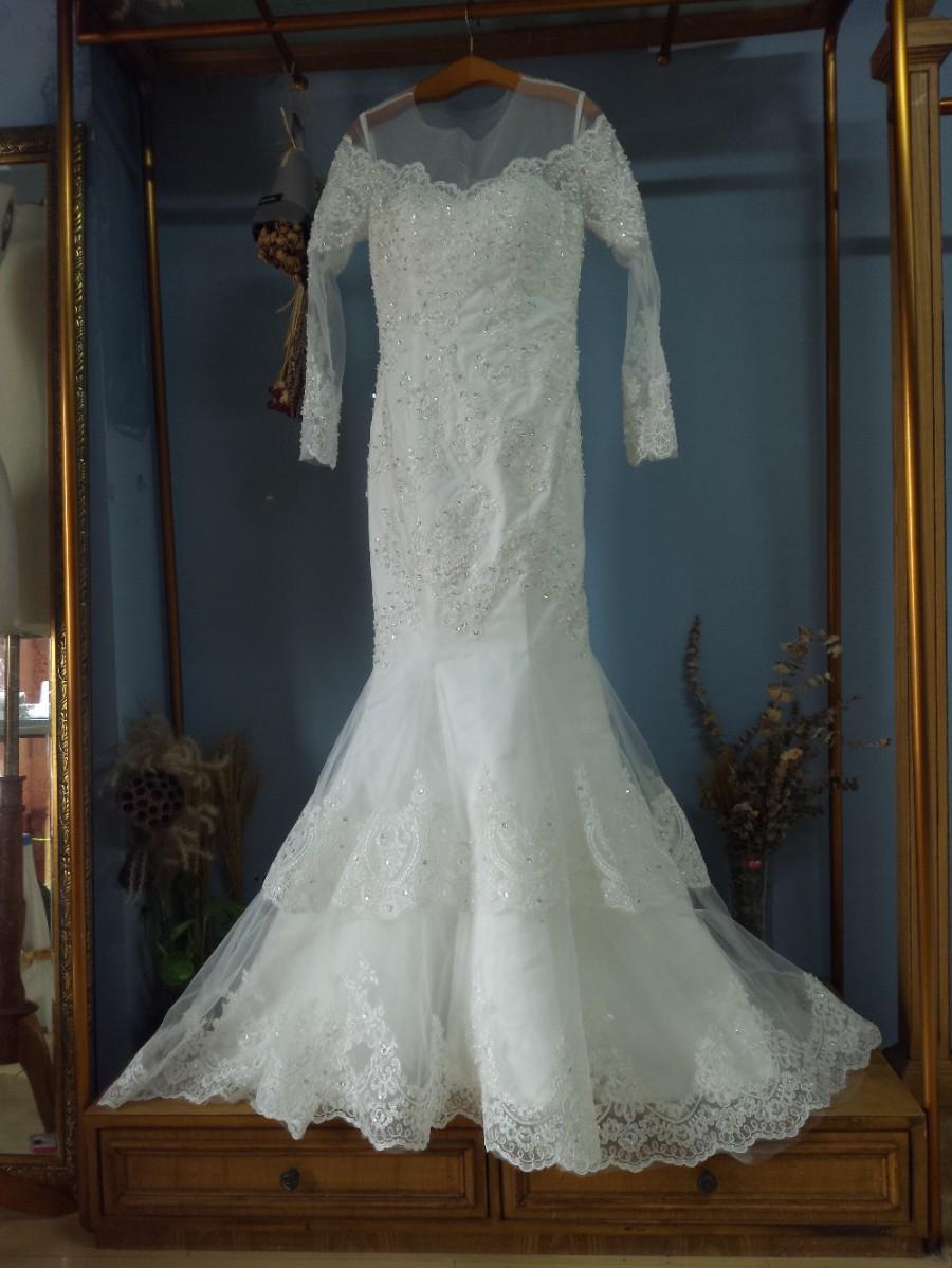 زفاف - Aliexpress.com : Buy Sheer Illusion Neck Long Sleeves Mermaid Wedding Dress with Appliques Pearls Sequin from Reliable wedding dress with pink accents suppliers on Gama Wedding Dress