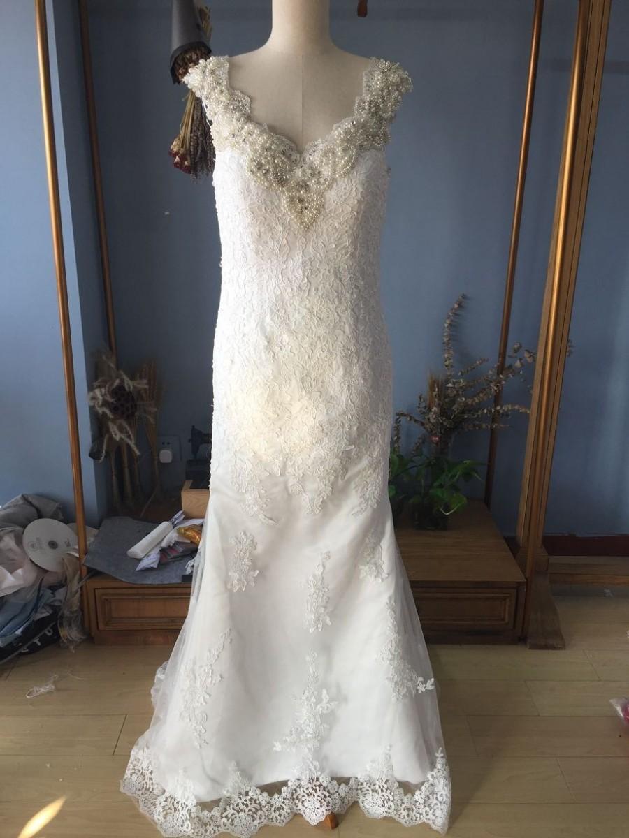 Wedding - Aliexpress.com : Buy Cap Sleeves Scalloped Neck Low Back Sheath Wedding Dresses with Pearls and Beading from Reliable sheath wedding dress suppliers on Gama Wedding Dress