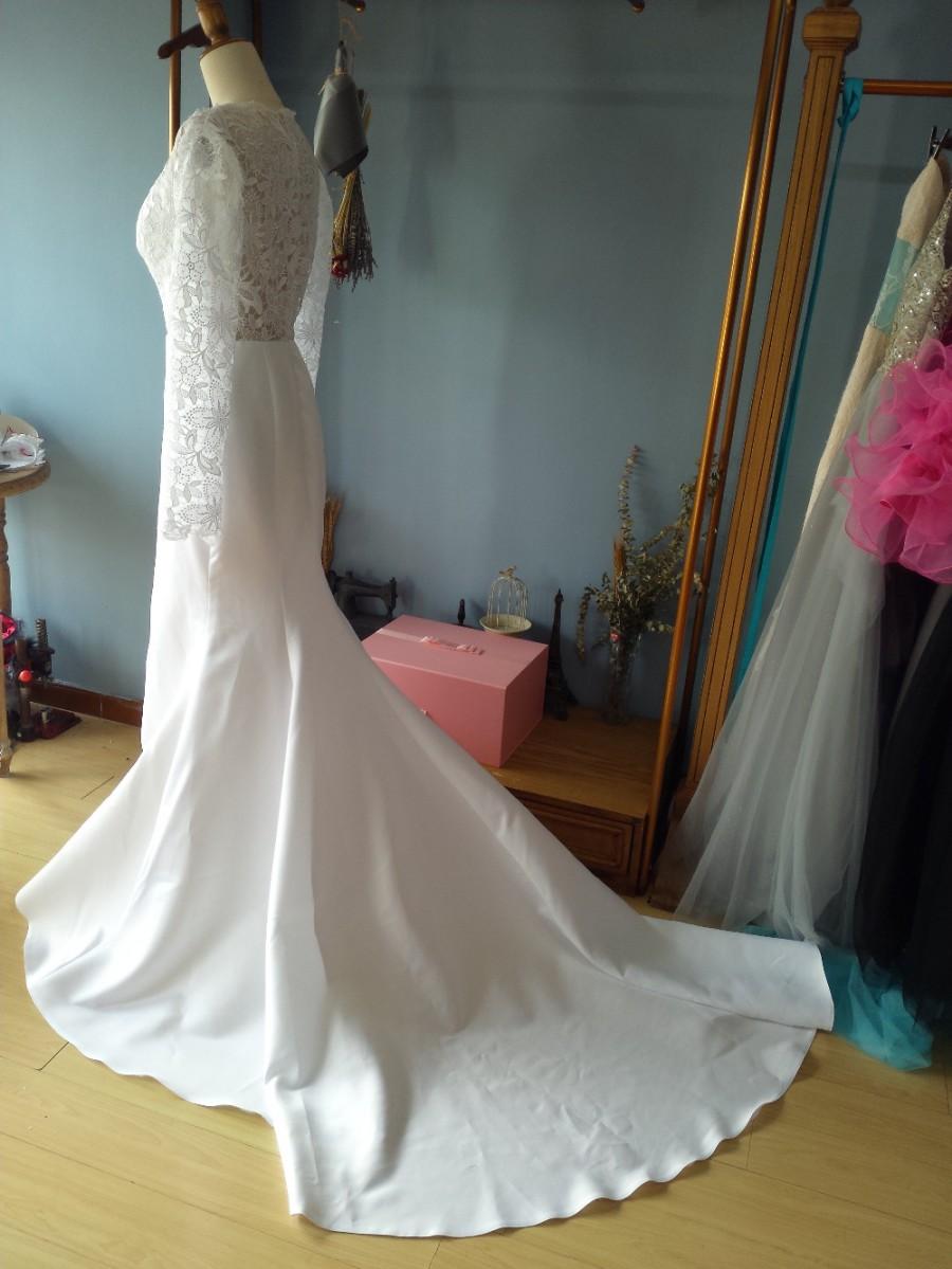 زفاف - Aliexpress.com : Buy V Neck Full Sleeves Lace and Satin Mermaid Wedding Dresses Bridal Gowns from Reliable dress mix suppliers on Gama Wedding Dress