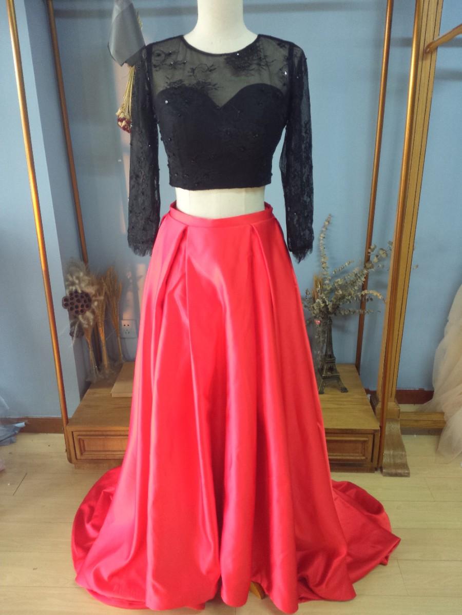 زفاف - Aliexpress.com : Buy Black Lace Top and Red Satin Skirt 2 Pieces Prom Dresses from Reliable lace bra and panty sets suppliers on Gama Wedding Dress