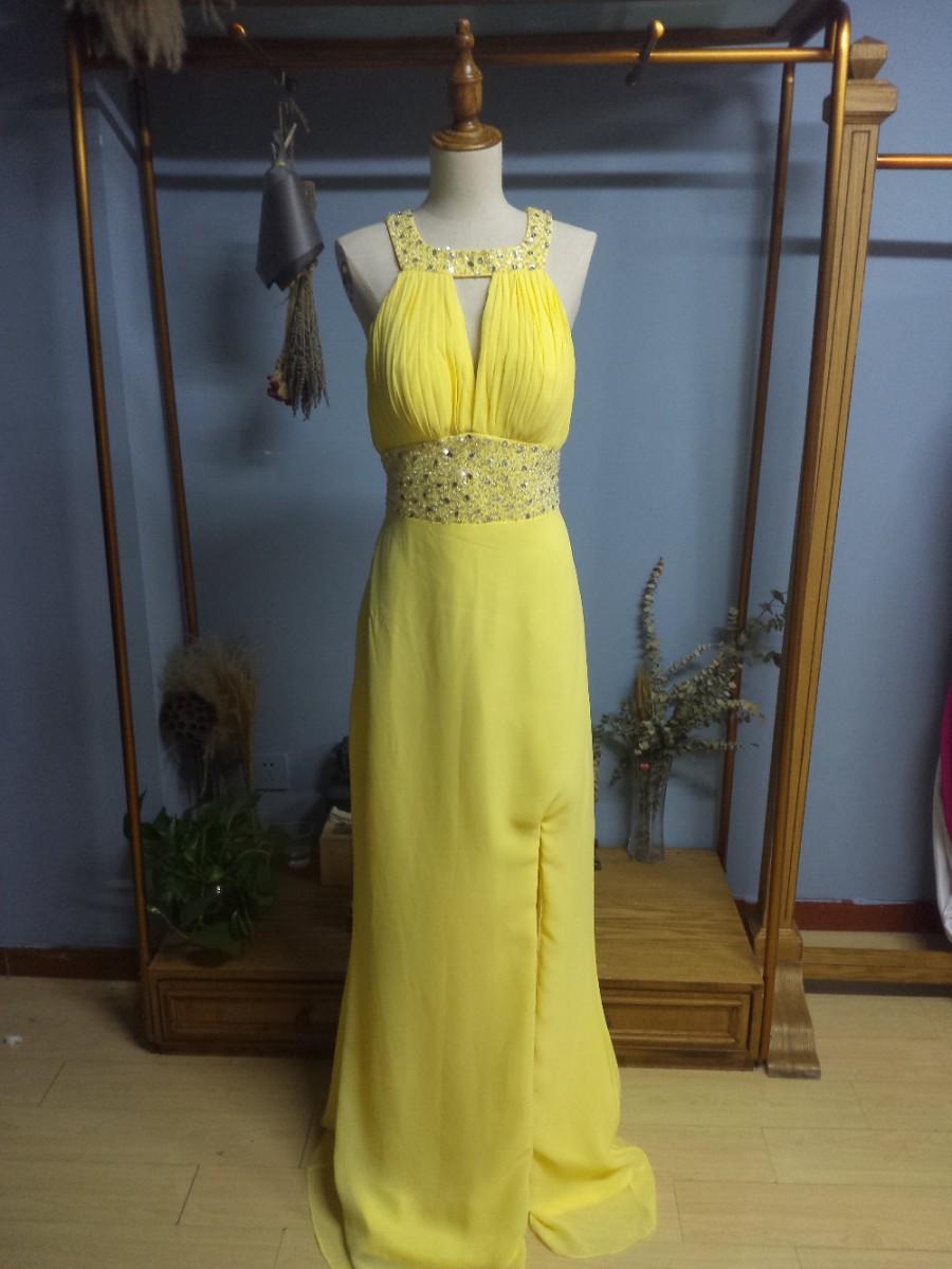 زفاف - Aliexpress.com : Buy Square Neck Floor Length Brush Train Yellow Chiffon Prom Dress Formal Occasion Dress from Reliable dresses gold suppliers on Gama Wedding Dress