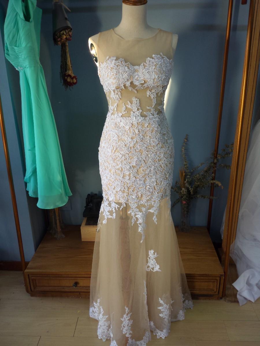 زفاف - Aliexpress.com : Buy Illusion Scoop Neck Trumpet Formal Occasion Dress Prom Gown with Appliques from Reliable dress crown suppliers on Gama Wedding Dress