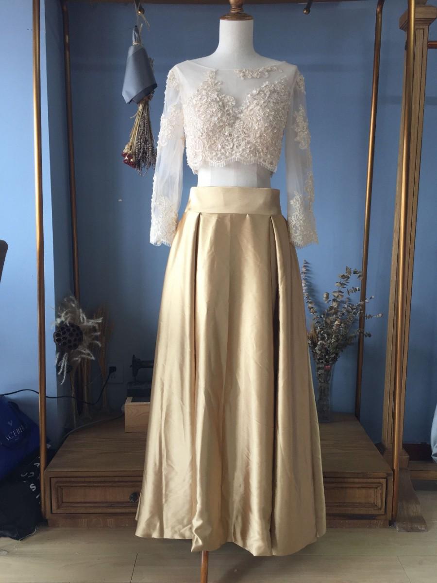 زفاف - Aliexpress.com : Buy Long Sleeves Floor Length 2 Pieces Prom Dresses with Beading from Reliable sleeve shift dress suppliers on Gama Wedding Dress