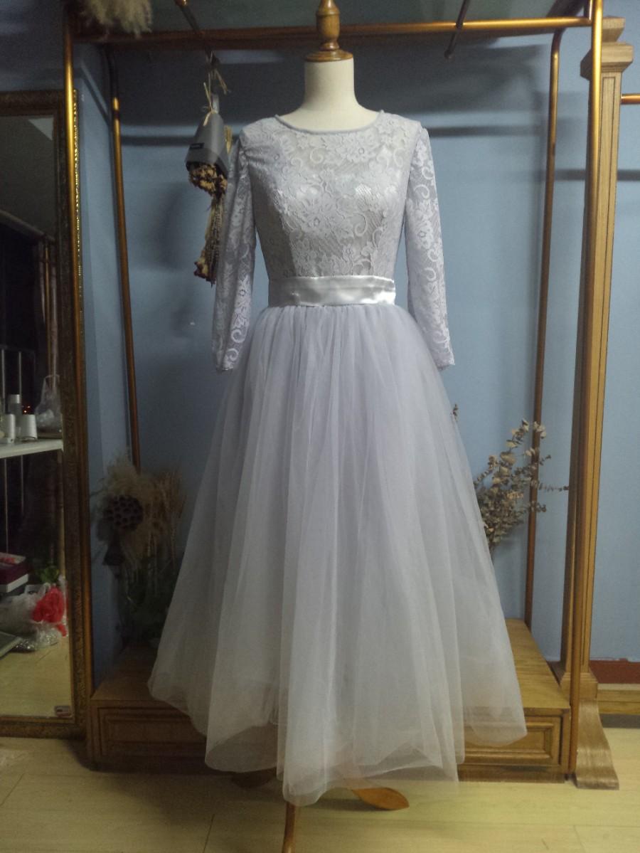 زفاف - Aliexpress.com : Buy Scoop Neckline Long Sleeves A line/Princess Ankle Length Gray Prom Dresses with Belt from Reliable sleeve maxi dress suppliers on Gama Wedding Dress