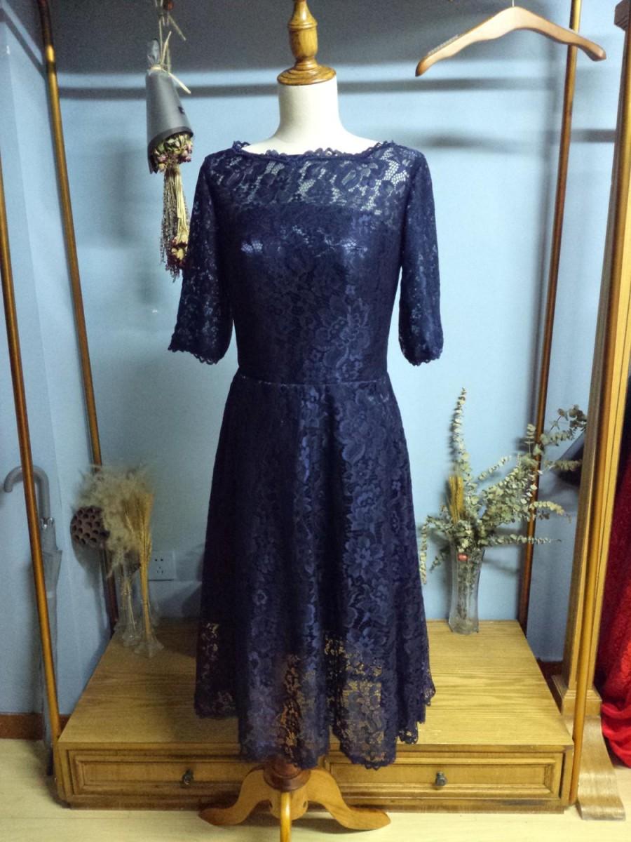 Hochzeit - Aliexpress.com : Buy Scoop Neck Three Quarters Sleeves Black Lace Tea Length Evening Dress Formal Occasion Gown from Reliable dress high suppliers on Gama Wedding Dress