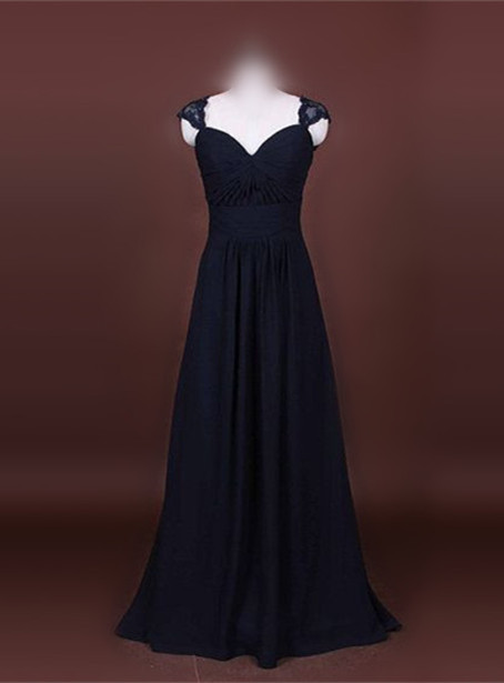 Mariage - Aliexpress.com : Buy Cap Sleeves Floor Length Keyhole Back Black Chiffon Evening Dresses from Reliable dress mint suppliers on Gama Wedding Dress