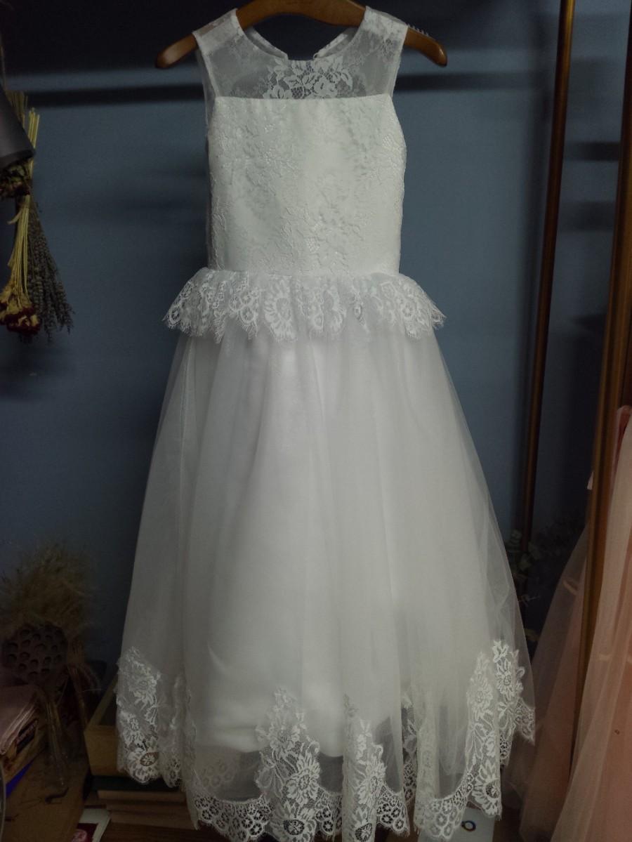 زفاف - Aliexpress.com : Buy Sheer Neck Floor Length Open Back Holy Communion Dress with Removable Sash from Reliable floor drainer suppliers on Gama Wedding Dress