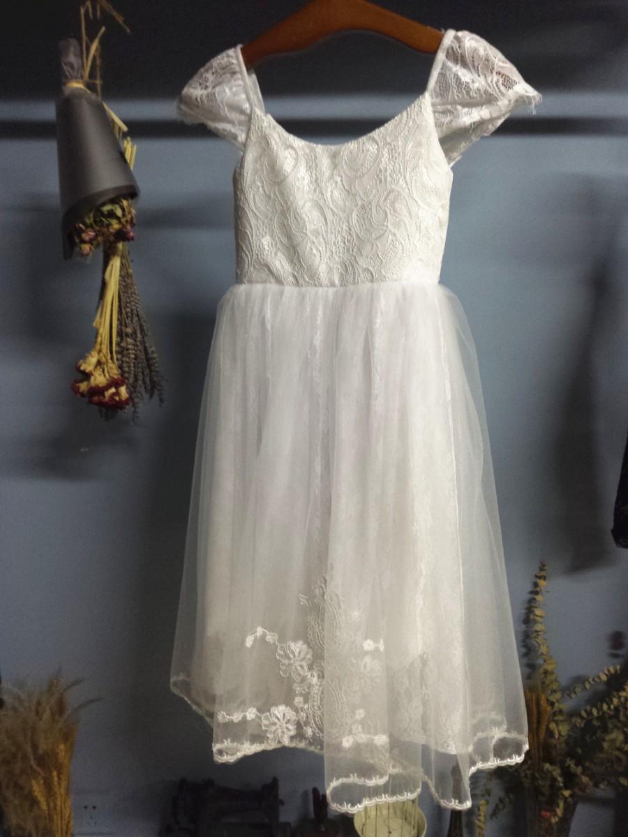 زفاف - Aliexpress.com : Buy Lace and Tulle Cap Sleeves Tea Length Flower Girl Dress from Reliable dress barbie suppliers on Gama Wedding Dress