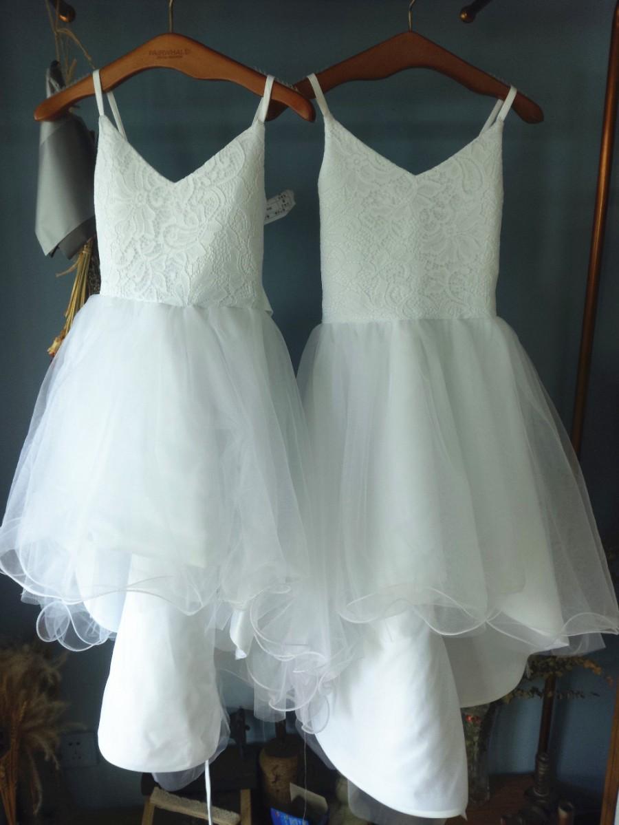زفاف - Aliexpress.com : Buy Spaghetti Straps V Neck Lace Bodice and Tulle Skirt Flower Girl Dress with Train from Reliable lace evening dress suppliers on Gama Wedding Dress
