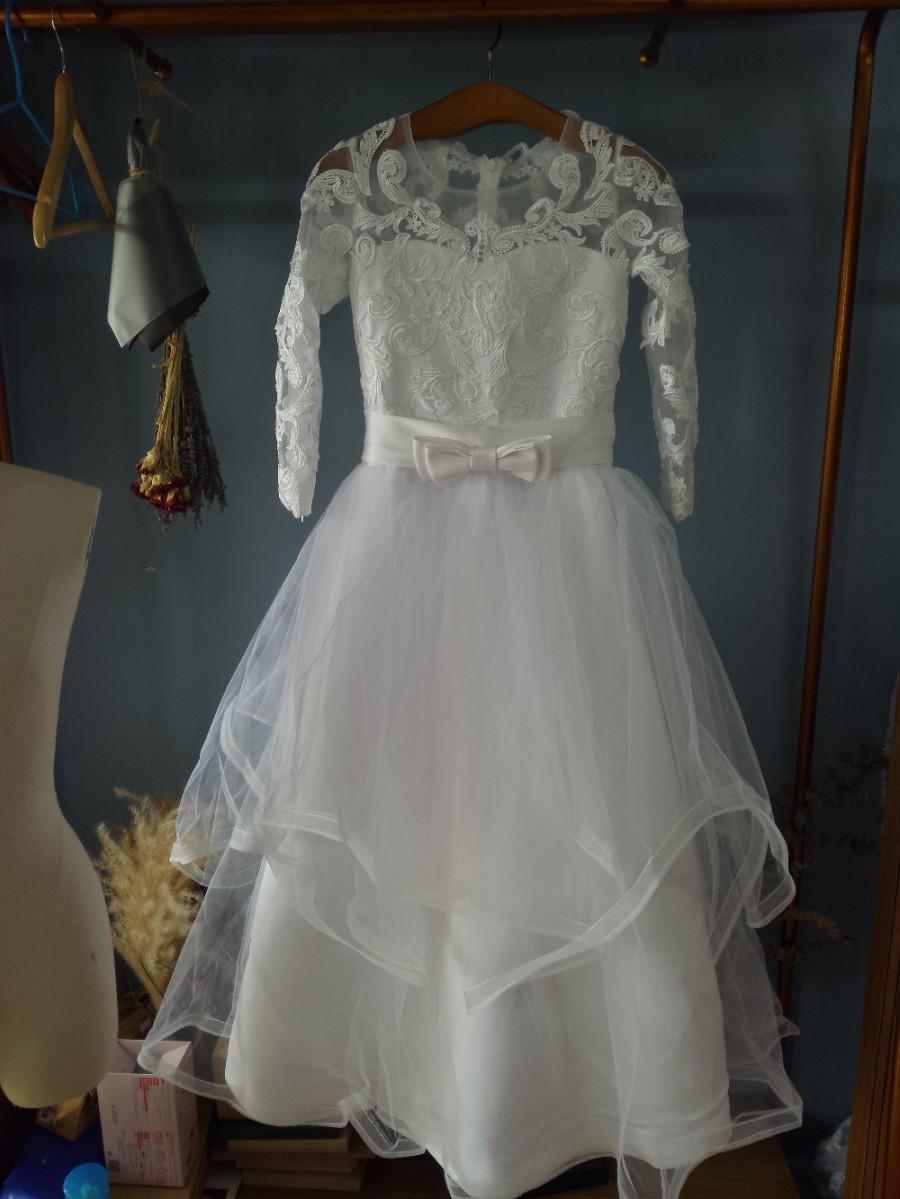 Wedding - Aliexpress.com : Buy O Neck Long Sleeves Holy Communion Dress Flower Girl Dress with Removable Bow Sash from Reliable dress up shoes kids suppliers on Gama Wedding Dress