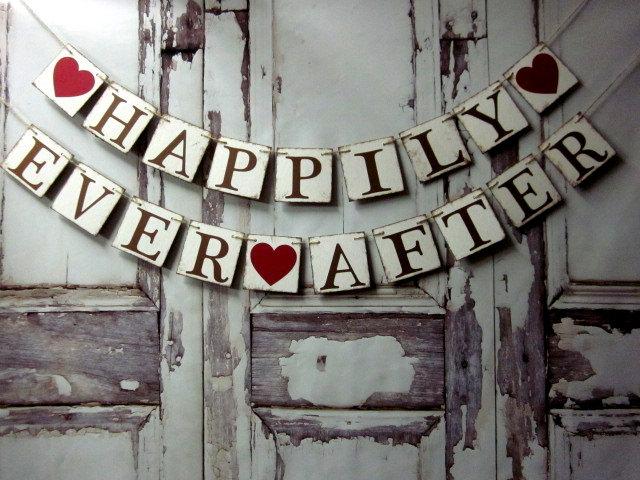 Hochzeit - HAPPILY EVER AFTER Banner - Wedding Reception Signs - Rustic Wedding Decoration