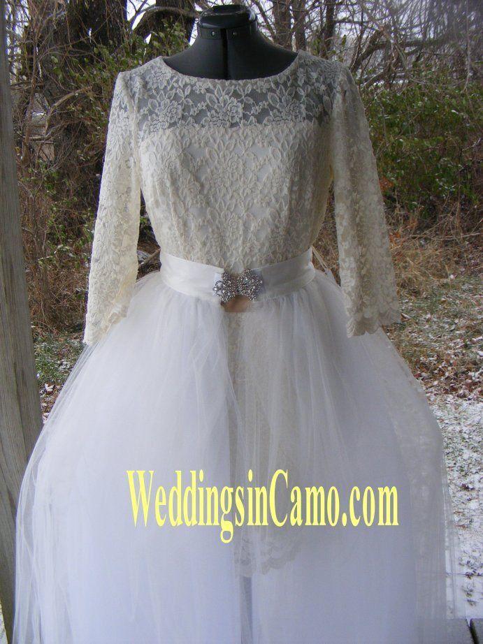 زفاف - SHORT Lace Dress For Your Wedding With OPTIONAL Tulle Skirt And Rhinestone Beaded Ribbon Belt