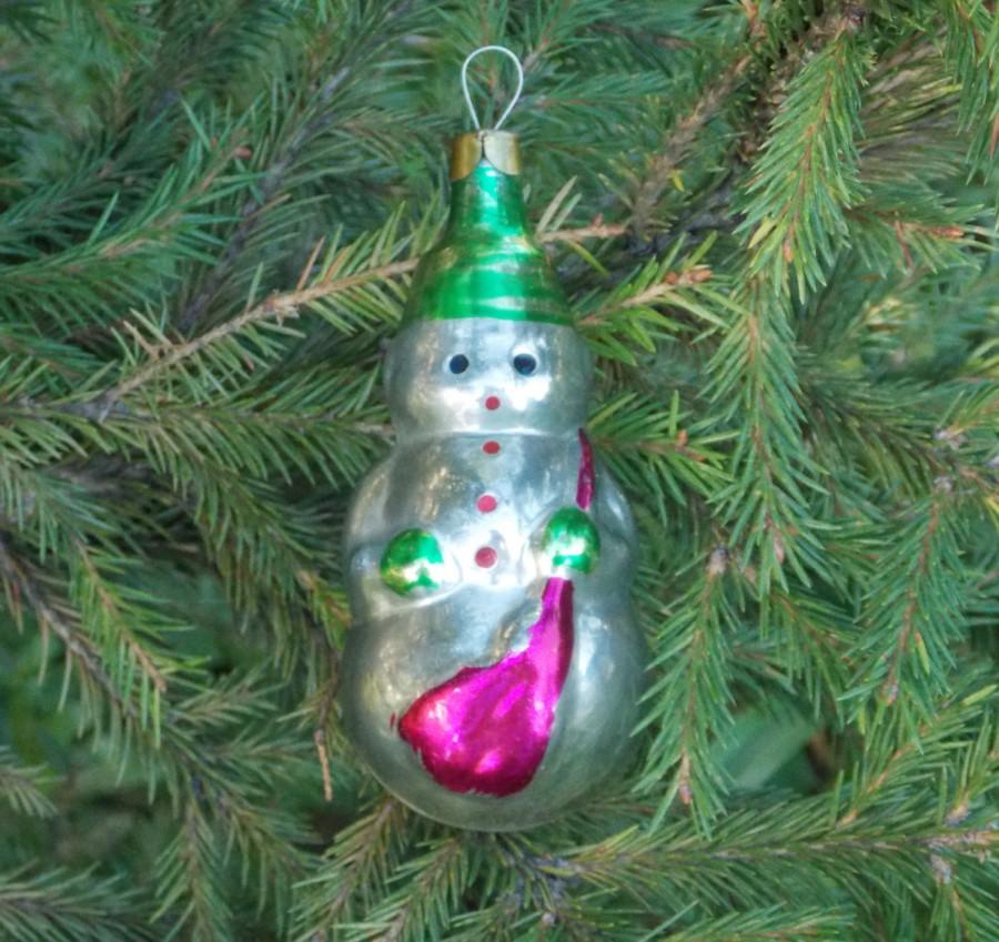 Wedding - Figural Snowman new year tree Vintage Christmas snowman ornament holiday decor glass doll snowman blown glass ornament rare collectible ball