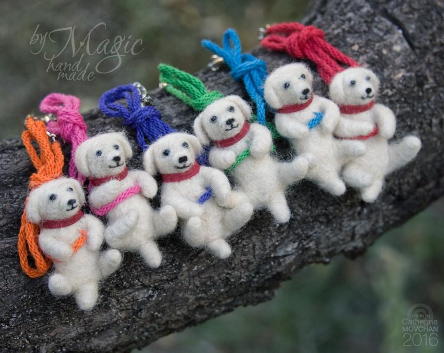 Wedding - Needle felted puppies on a braided necklace, kumihimo jewelry, dog necklace, gift for pet owner, puppy, felted toy, multicolor, white