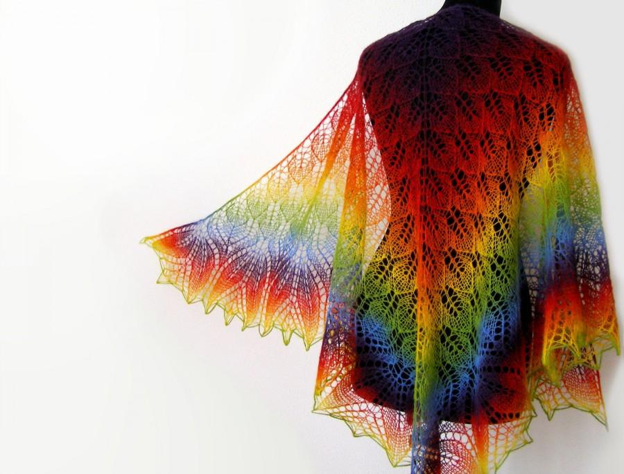 Wedding - knit shawl, Knit Rainbow shawl, hand knit shawl, lace shawl, triangular shawl, Lace Wool Shawl, Knitting Shawl, Hand Knitting