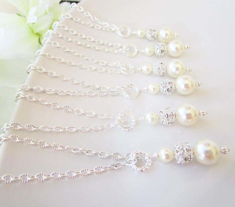 Свадьба - Set Of 5 Bridesmaid Necklaces,Cream Pearl Bridesmaid Necklace,Pearl & Rhinestone Necklace,Five Pearl Rhinestone Bridesmaids Necklaces