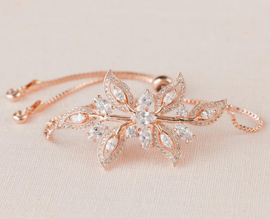 Hochzeit - Rose Gold Bridal Bracelet, Crystal Wedding Bracelet, Bridesmaid Jewelry, Swarovski Wedding Jewellery, Linneah Bracelet