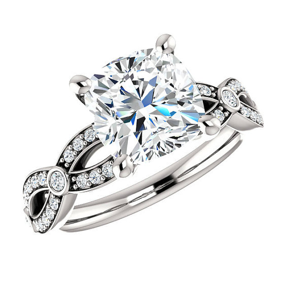 زفاف - 8mm (2.25 carat) Cushion Forever One Moissanite & Diamond Engagement Ring 14k, 18k or Platinum, Engagement Rings for Women On Sale Etsy 2 CT