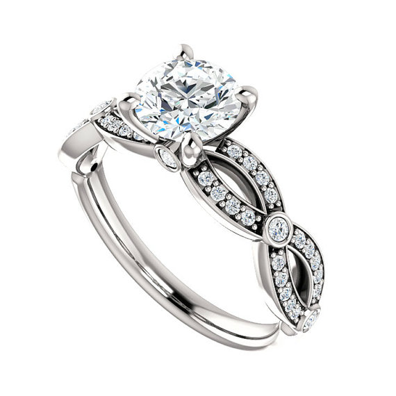 Hochzeit - 6.5mm Forever One Moissanite & Diamond Open Shank Engagement Ring 14k, 18k, 1 Carat Moissanite Engagement Rings for Women On Sale Etsy 1 CT