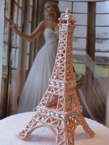 زفاف - Peach Rhinestone Paris Eiffel Tower Cake Topper Nursery Decor Showers Ornaments 5 1/2 inches tall We Ship Internationally